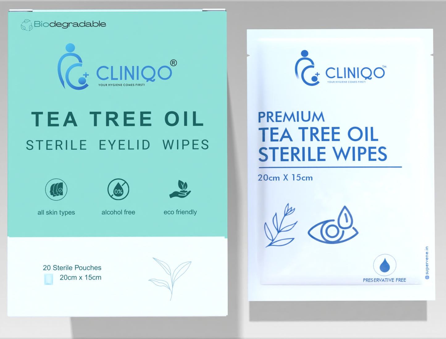 CLINIQO® Premium Tea Tree Oil with Aloe Wipes Pack of 20 Sterile Wipes