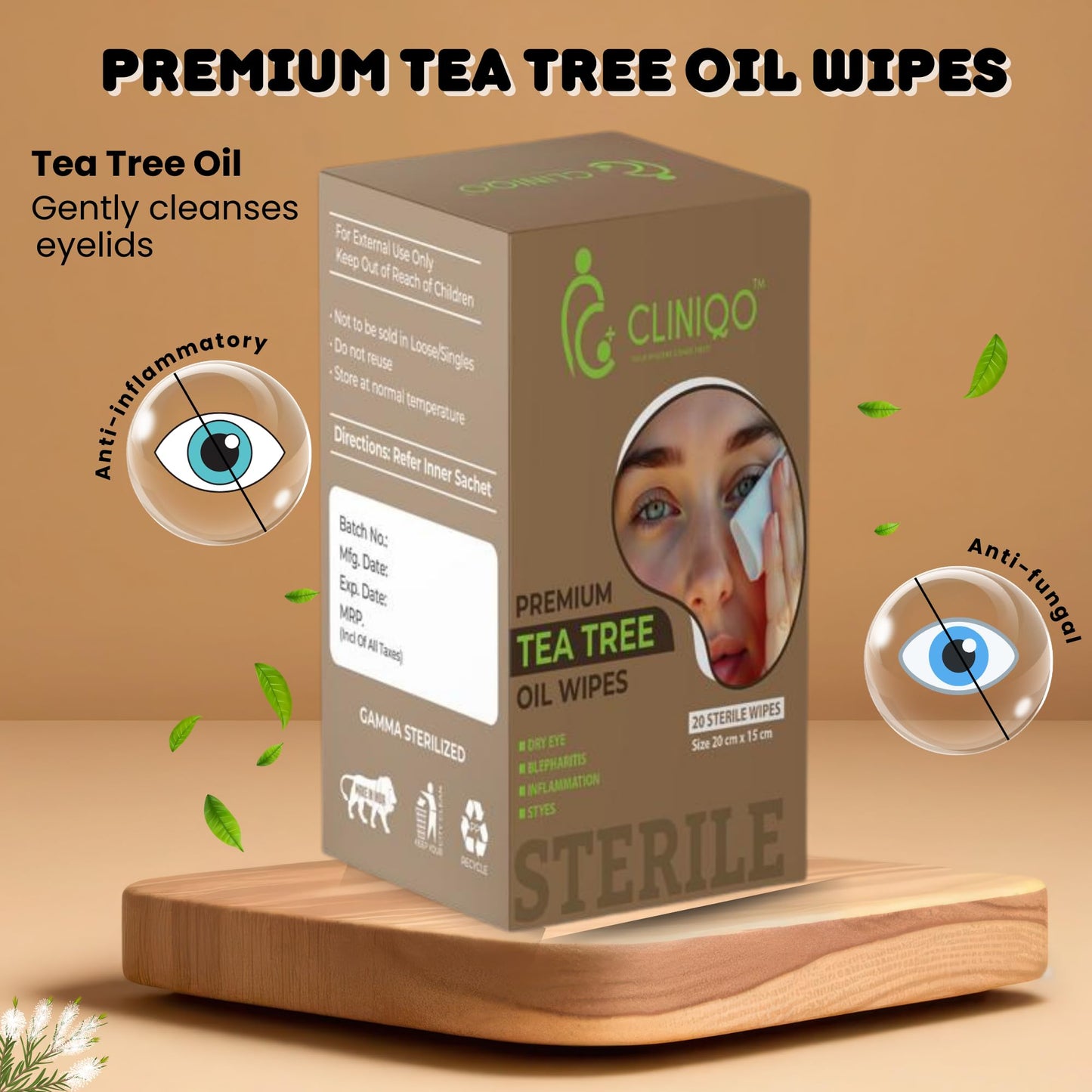 CLINIQO® Premium Tea Tree Oil Wipes Pack of 20 Sterile Wipes