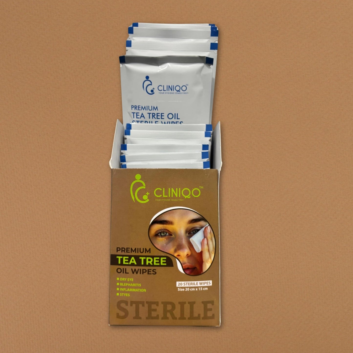 CLINIQO® Premium Tea Tree Oil Wipes Pack of 20 Sterile Wipes